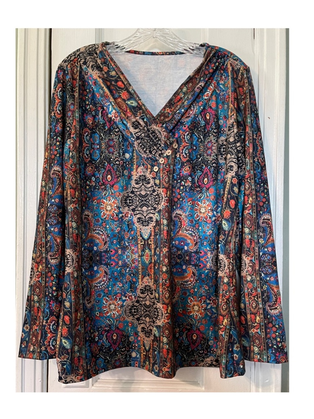 Blue Multi Paisley V-Neck Long Sleeve Tunic